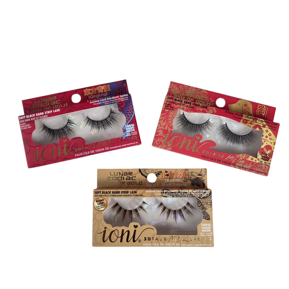 Ioni 3D Faux Mink False Eyelashes NEW Lunar NewYear Zodiac Lash of Gold -3 Pairs